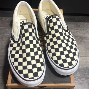 Vans Black and Cream Checkerboard Slip-Ons